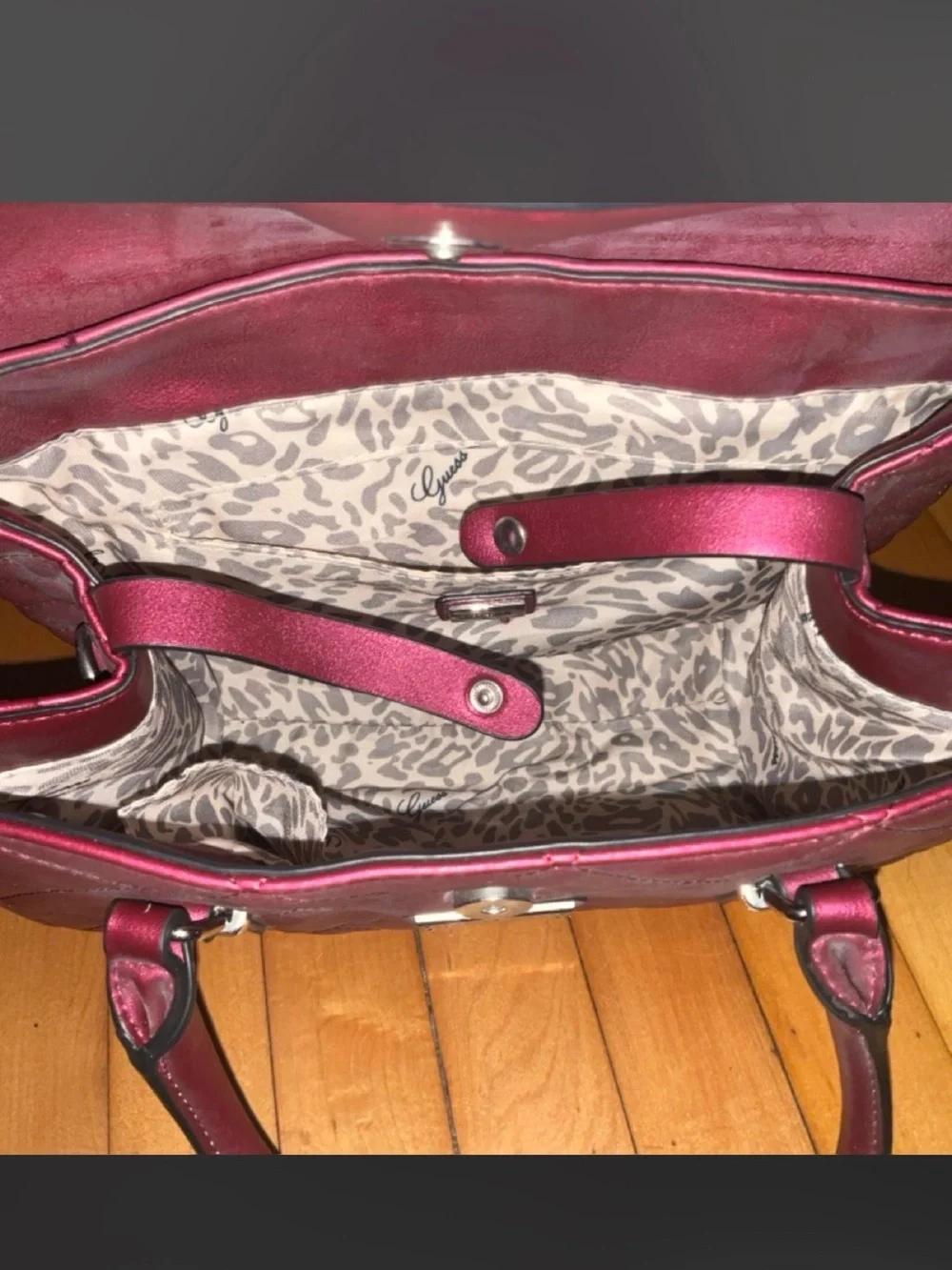 Guess Metallic Fuchsia Quilted Satchel